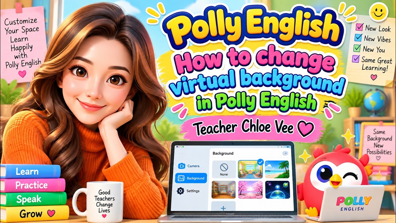 HOW TO CHANGE VIRTUAL BACKGROUND IN POLLY ENGLISH #pollyenglish #esl #eslteacher #onlineteacher #fyp