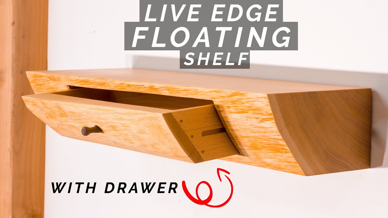 Floating Live Edge Shelf with drawer | Woodworking