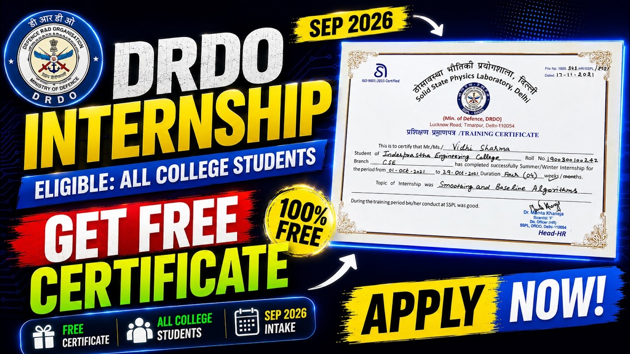 DRDO PAID Internship 2026 🚨 FREE Certificate | How to Apply? | Complete Details