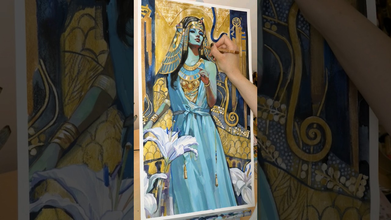 Painting an Ancient Egyptian Goddess with GOLDEN Watercolors 🌻