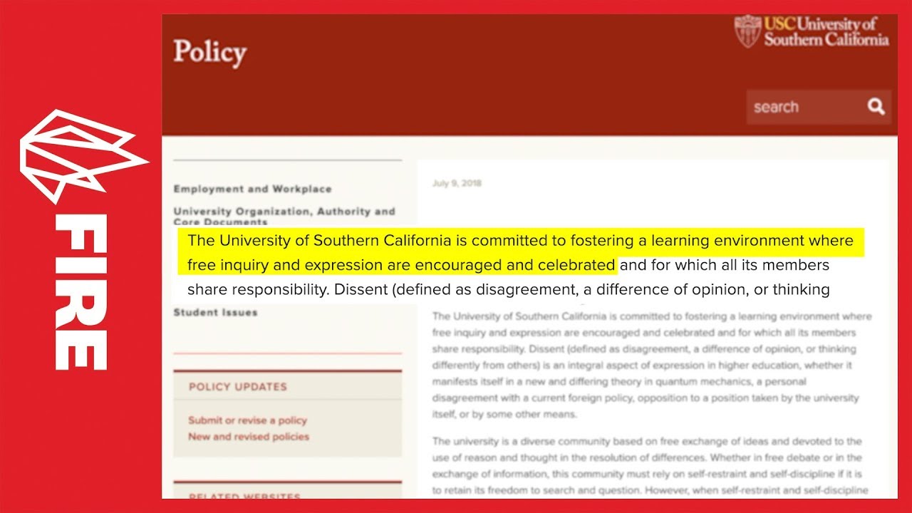 Speech Code of the Month: January 2019 - University of Southern California (USC)