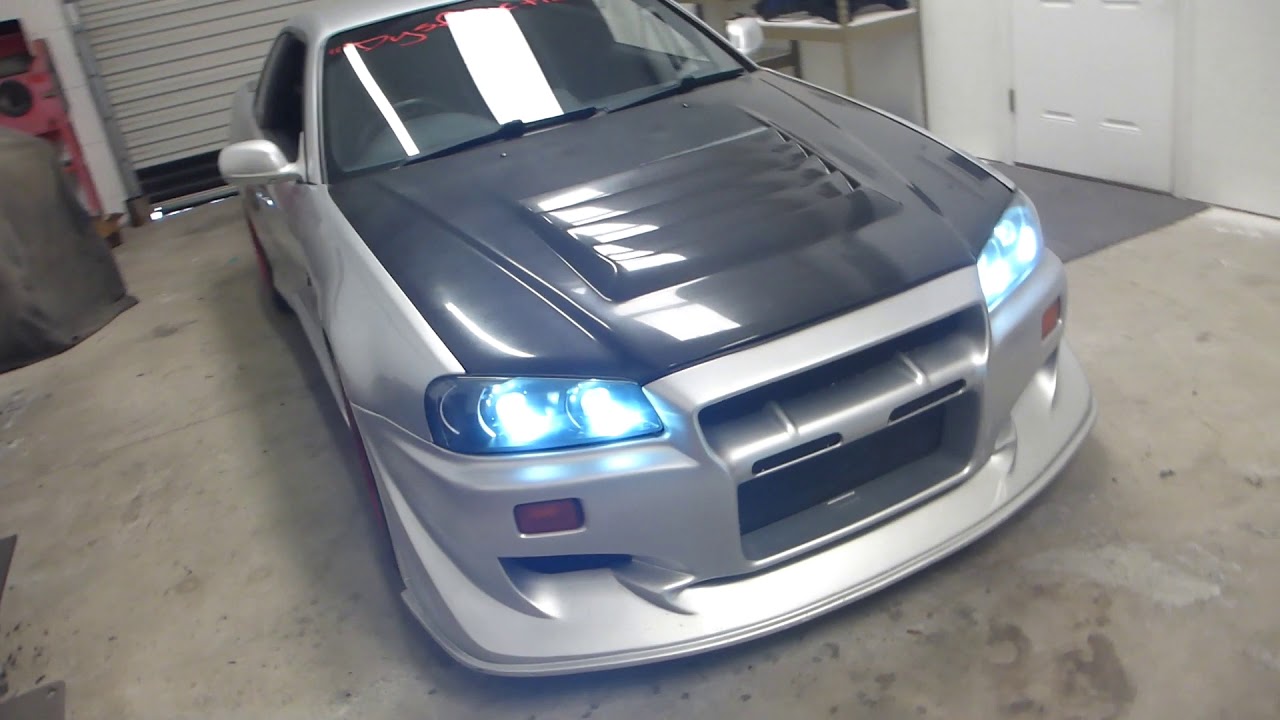 R34 Skyline Nissan GTR Quad Retrofit Headlight Installation Complete!