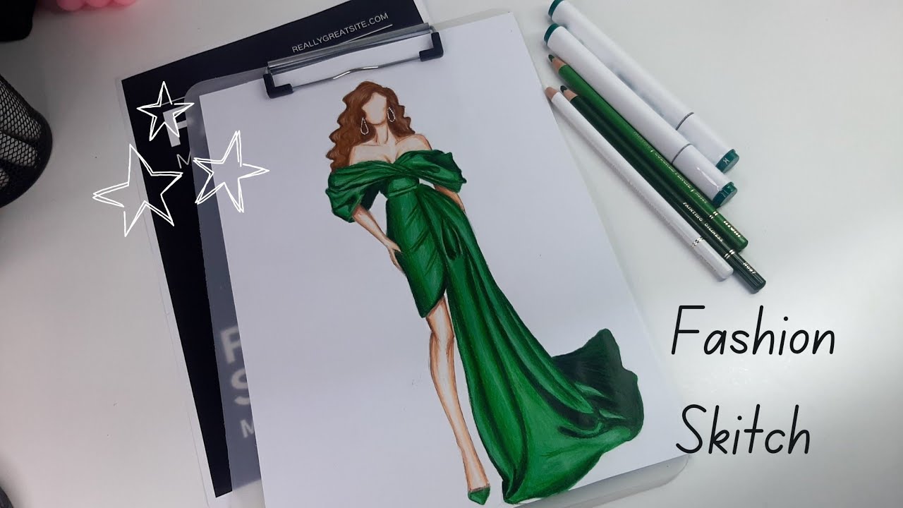 تلوين فستان ستان باللون الأخضر | fashion skitshing
