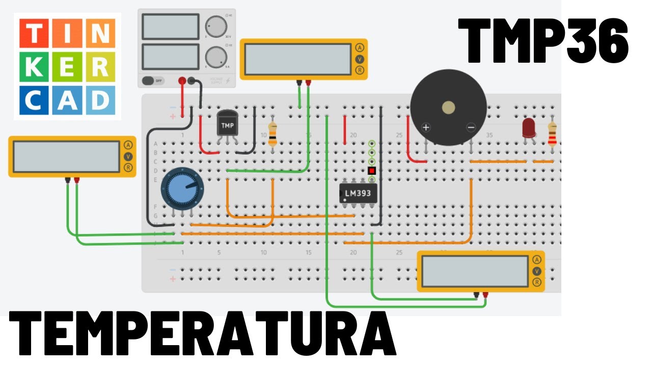 Simulação Tinkercad com sensorTMP36 e Comparador de tensão LM393