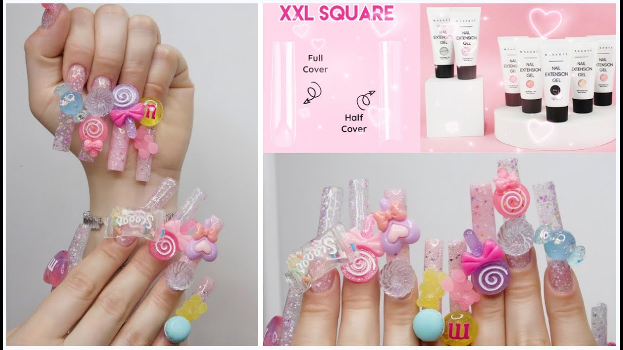 Kawaii Candy Nails W/ Encapsulated Glitter + Makartt For The Love of Polygel Bundle &  XXL Nail Tips
