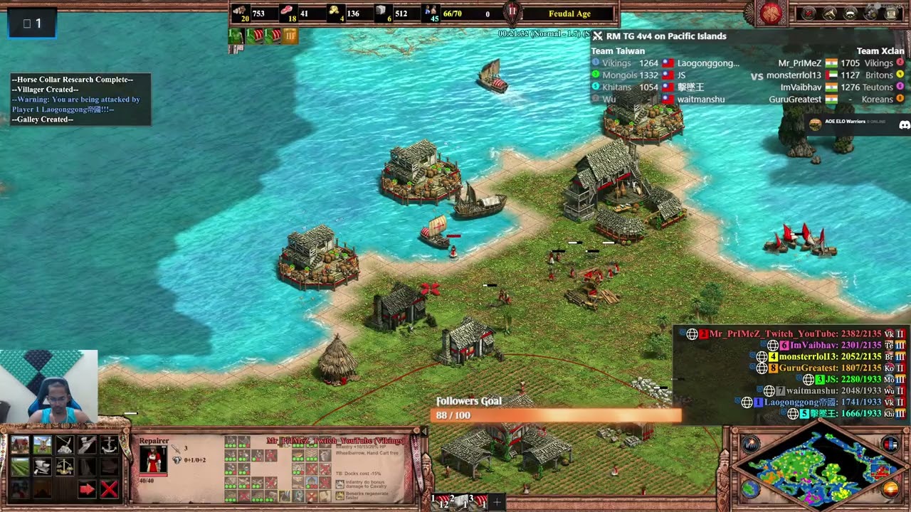 AOE2DE | 4v4 Pacific Island | Early Water Domination + Team Win
