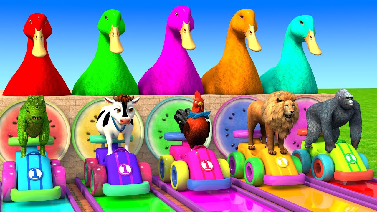Long Slide Game with Cow Elephant Gorilla Hippopotamus Tiger 3d Animal Game Funny 3d Animals