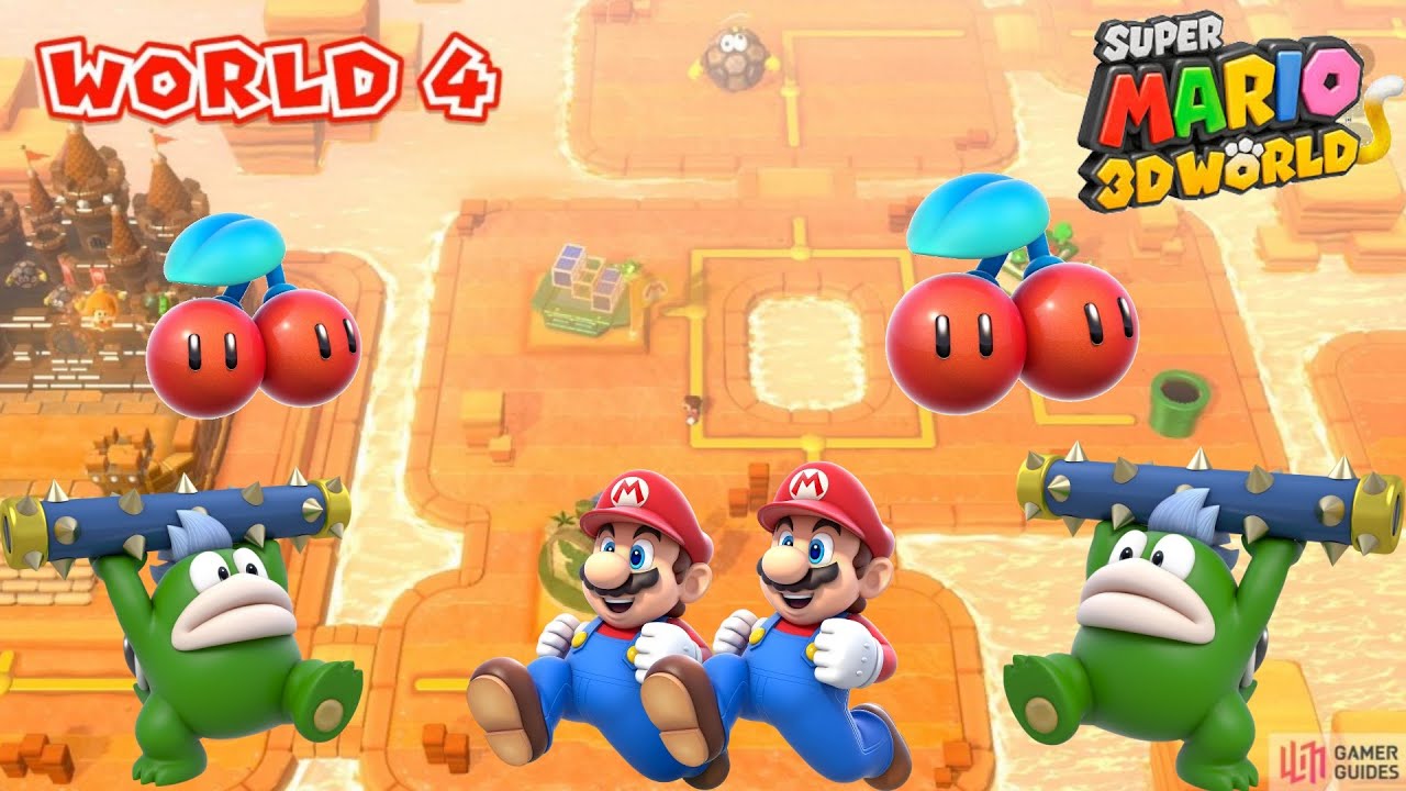 Spikes and Double Cherry everywhere in world 4 (Super Mario 3D World [world 4])