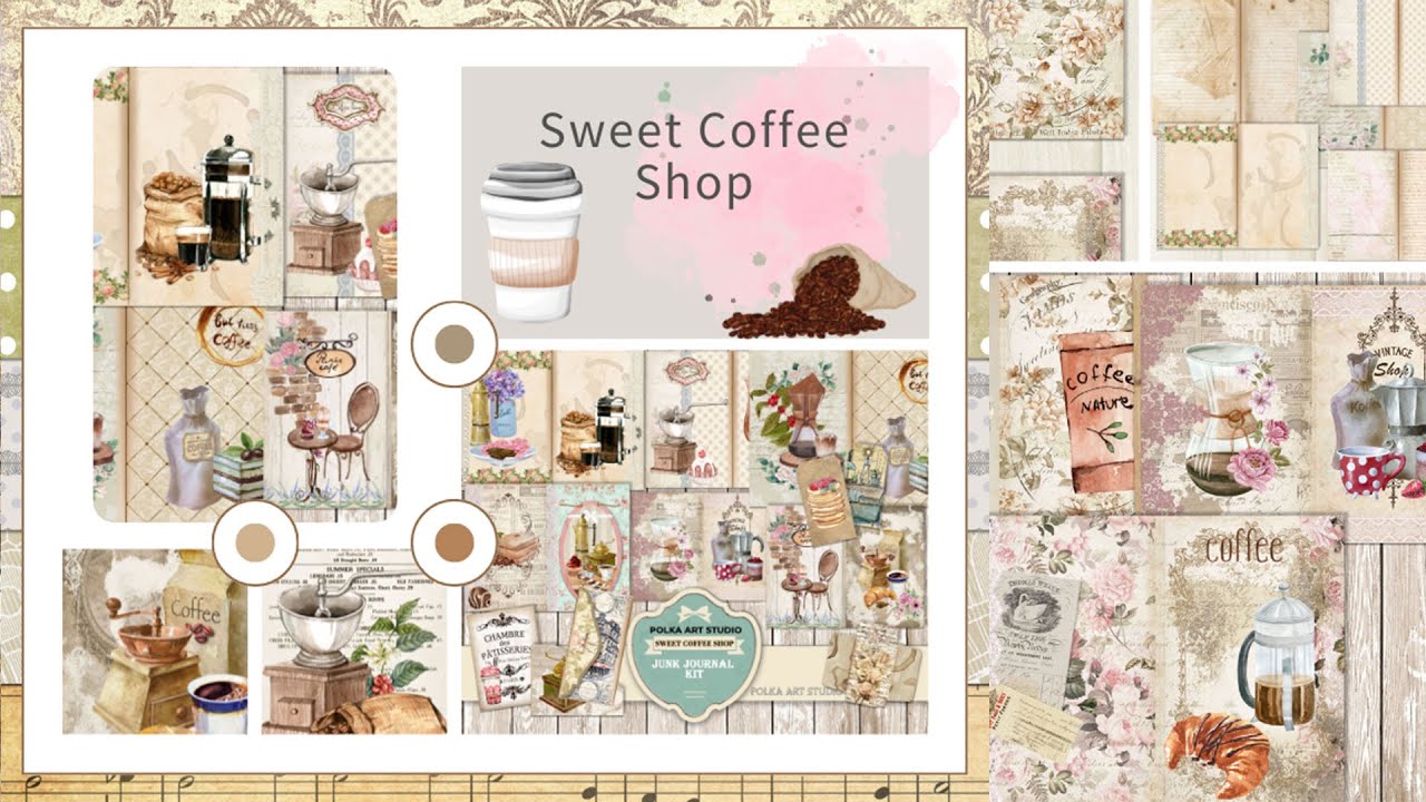 Sweet Coffee Shop Junk Journal Kit Printable Papercraft Project