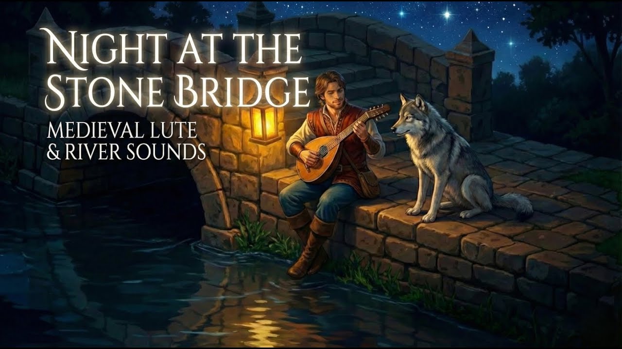 Night at the Stone Bridge 🌉 River Sounds, Crickets & Medieval Lute | Sleep Ambience
