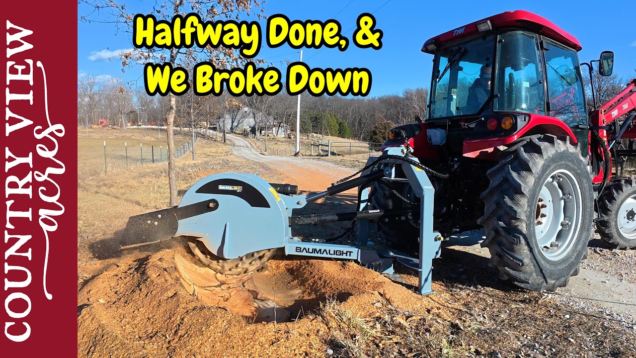 It's Not a Normal Day Unless Something Breaks.  Grinding out one of our Largest Stumps