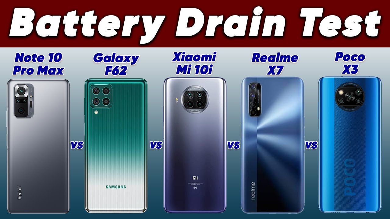 Redmi Note 10 Pro Max vs Mi 10i vs Realme X7 vs Galaxy F62 vs Poco X3 Battery Drain Test