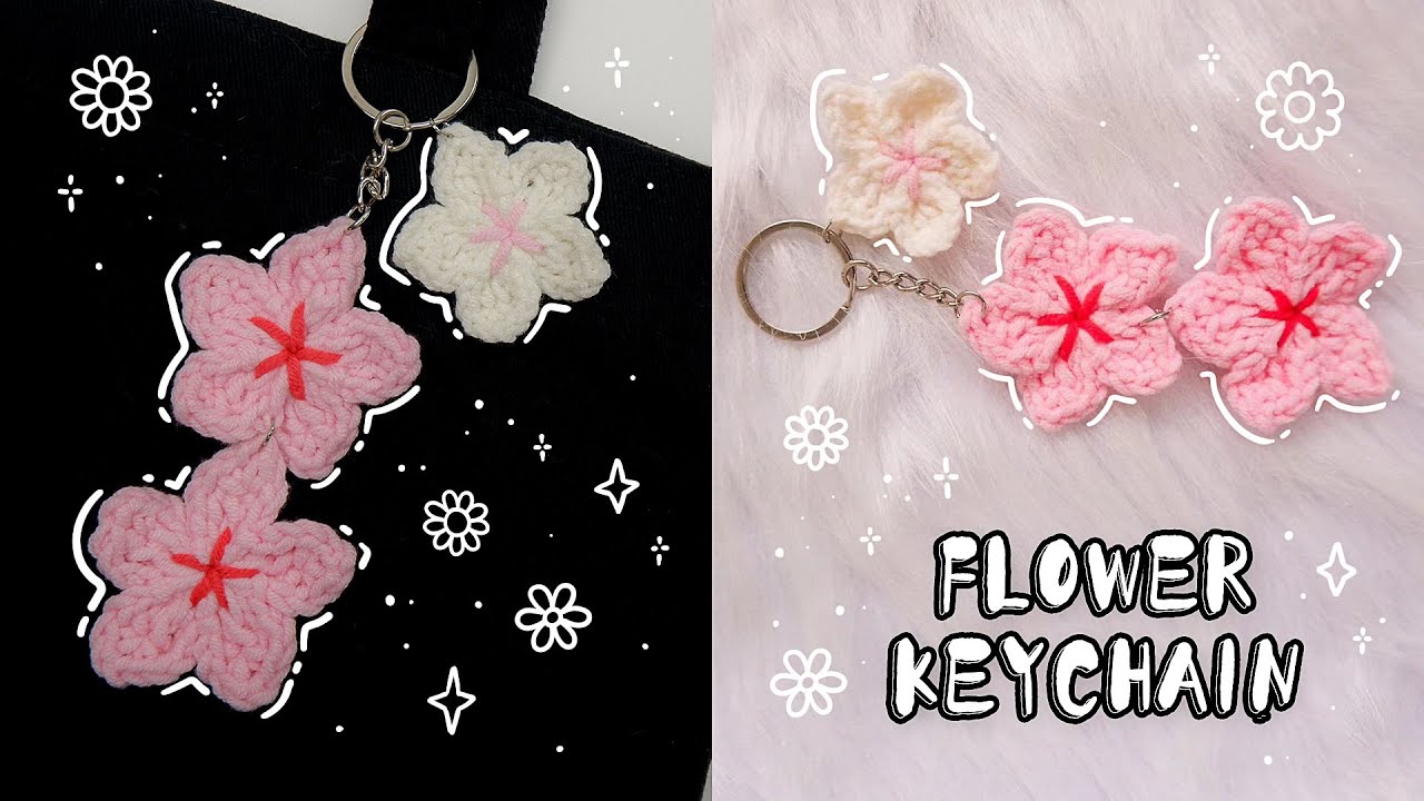 樱花钩针 Crochet flower tutorial for beginners ～Cherry Blossom flower  #crochet #cute #easy #keychain