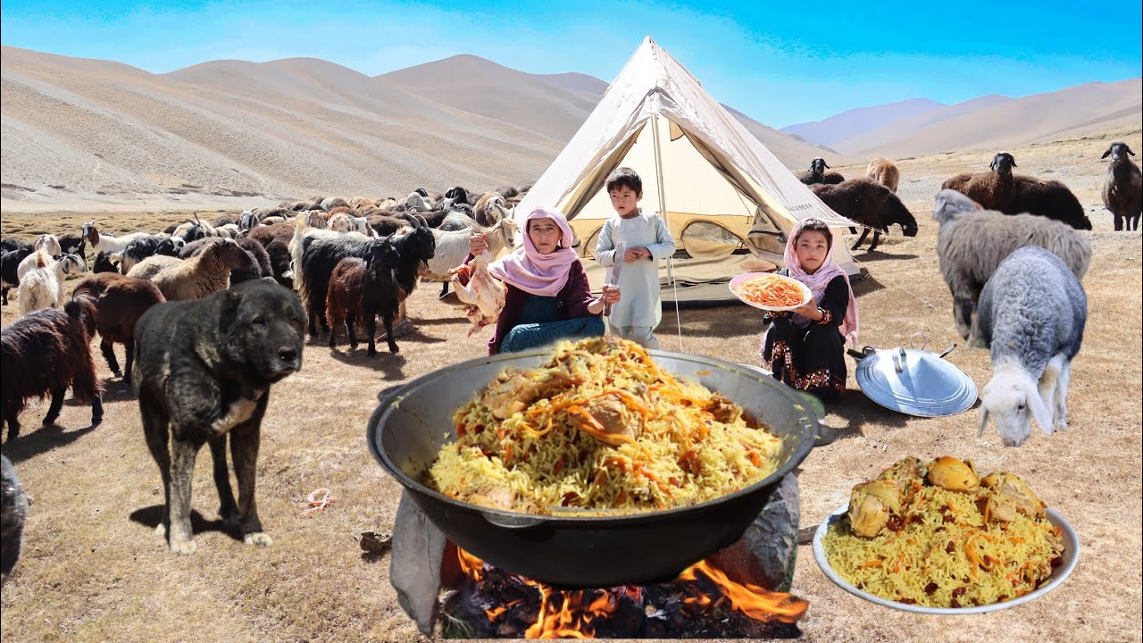 Organic Mountain Village Life in Afghanistan |Nomadic Family Cooking Chicken Kabuli Pulao in Village