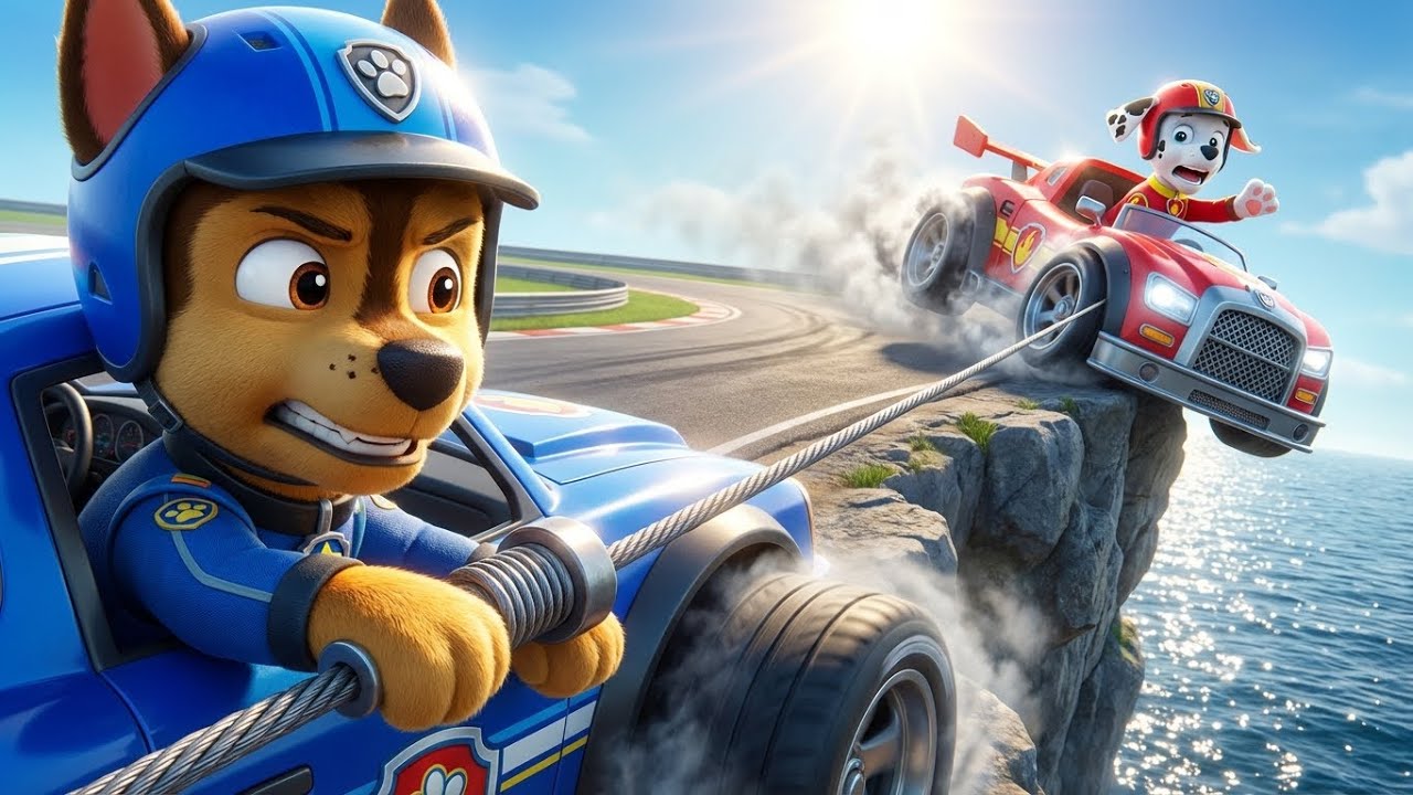 PAW Patrol Race Day: Chase vs. Marshall High Speed Chase 🏎️🔥🚨 | Cliff Edge Rescue