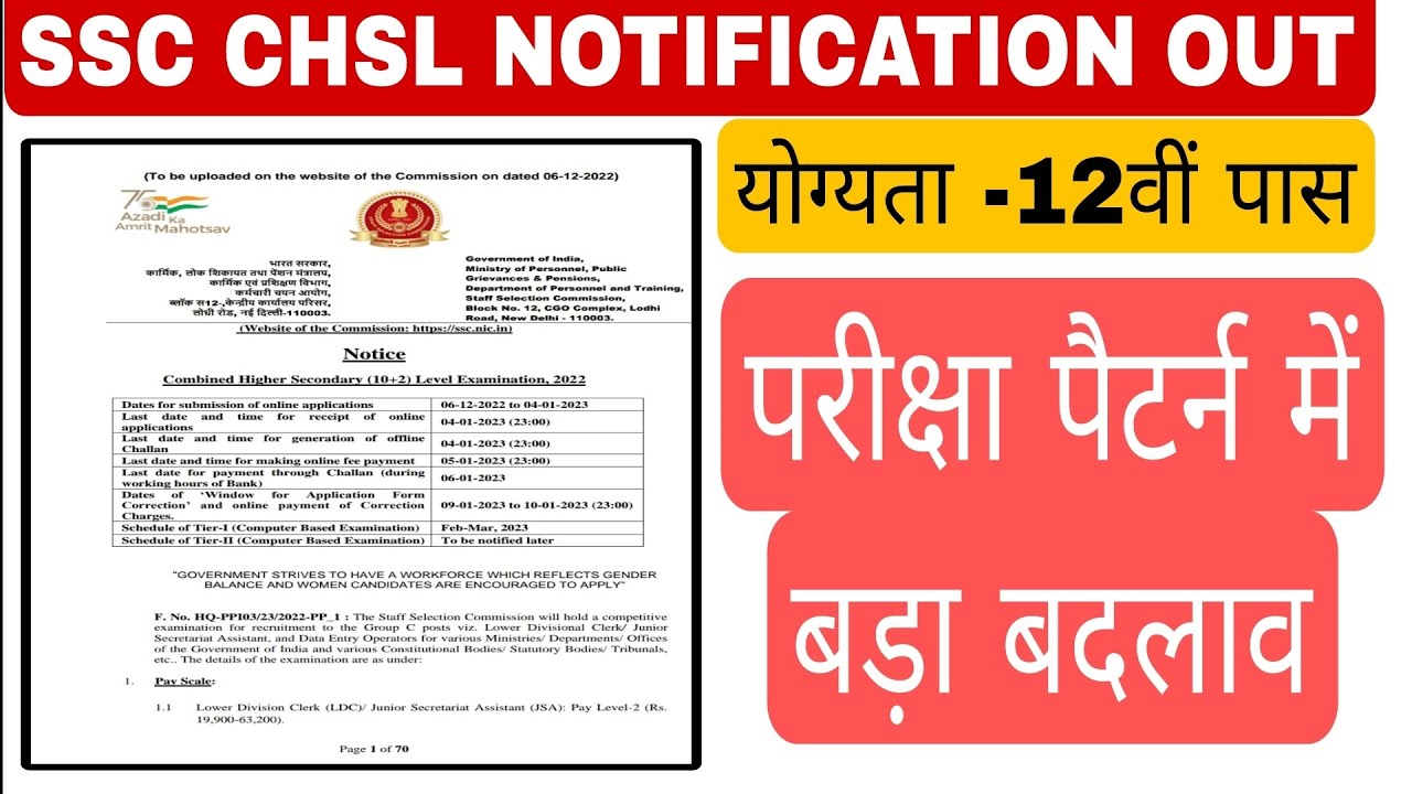 SSC CHSL Notification 2022 Out | SSC CHSL New Vacancy 2022 | Full Details