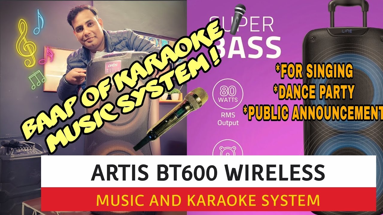 ARTIS BT600 BLUETOOTH WIRELESS MUSIC AND KARAOKE SYSTEM/FOR SINGING, DANCE PARTY AND PA SYSTEM