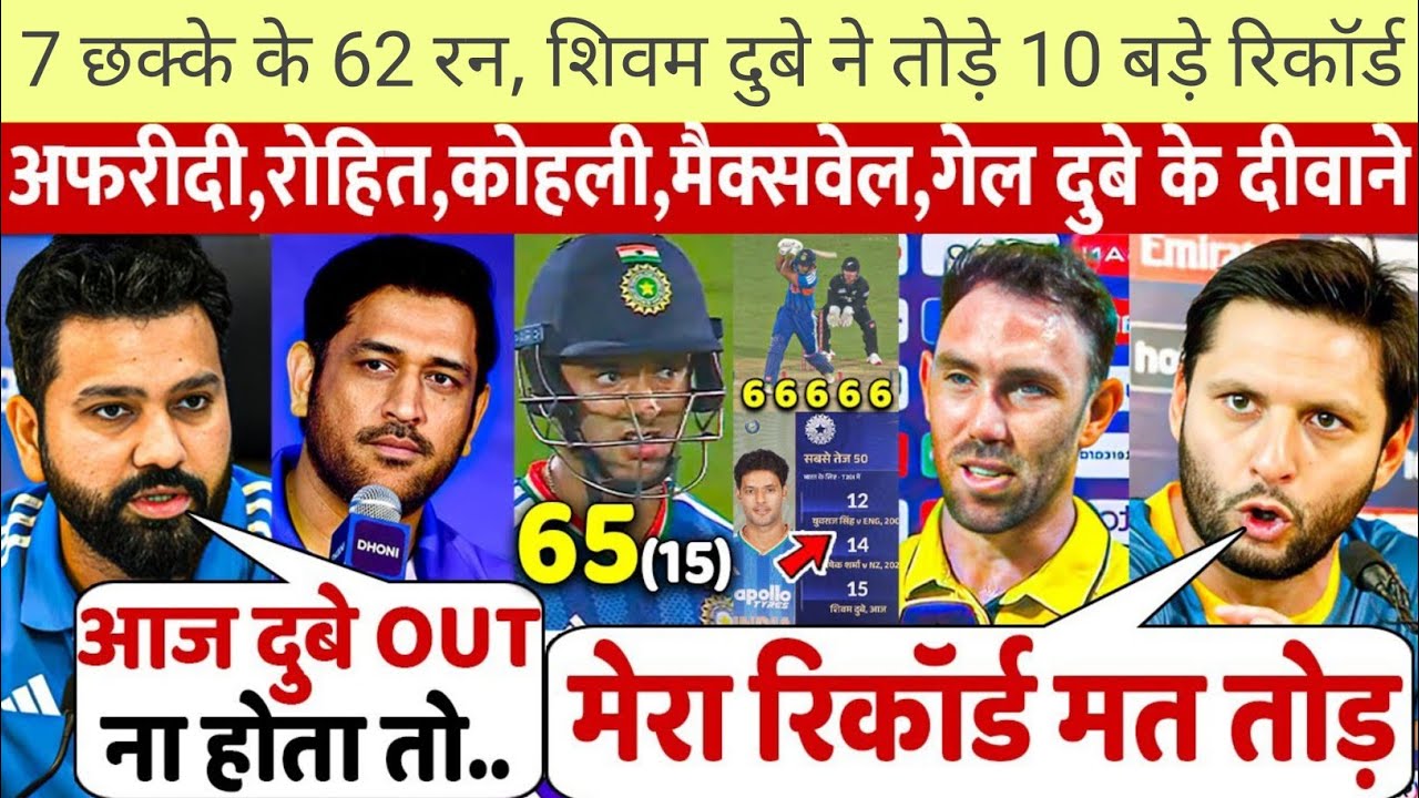 देखिए,चौथे T20 मे Dube ने 7 छकको से तोड़ा रिकॉर्ड Afridi Gayle Dhoni Maxwell Rohit ने कही खतरनाक बात
