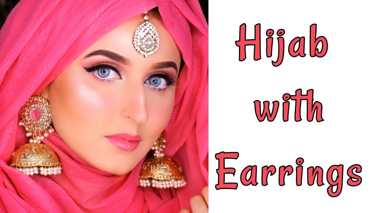 Eid Hijab / Wedding Hijab | Hijab with Earrings I Bridal Hijab + wedding guest Makeup Tutorial