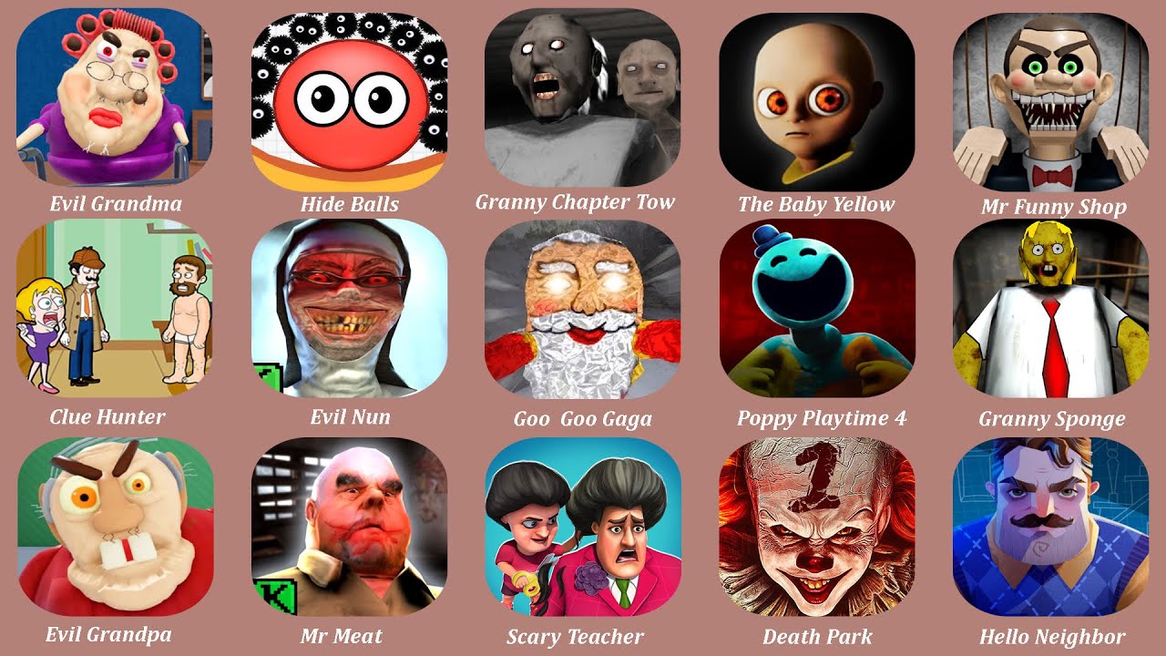 Roblox,Goo Goo Gaga,Evil Grandma,Granny Chapter Tow,Clue Hunter,Hide Ball,Poppy Playtime 4...