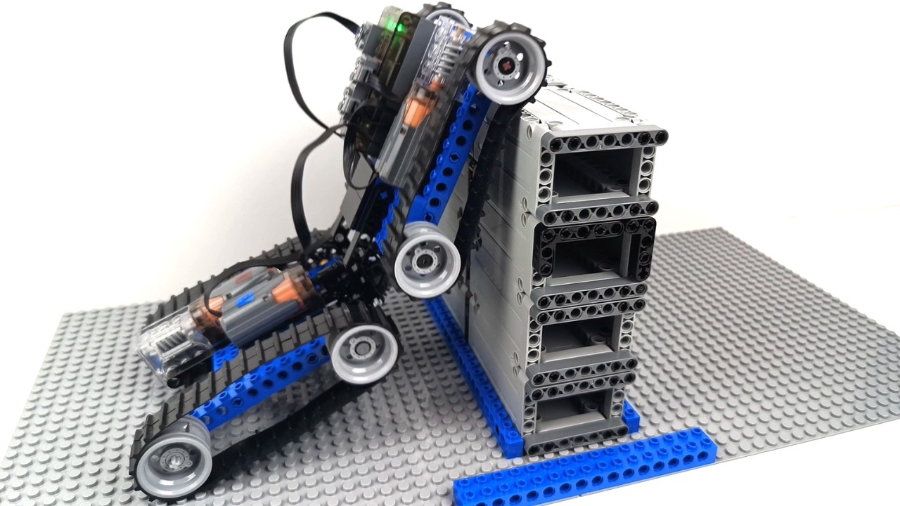 Testing the climbing skills of a LEGO tracked vehicle