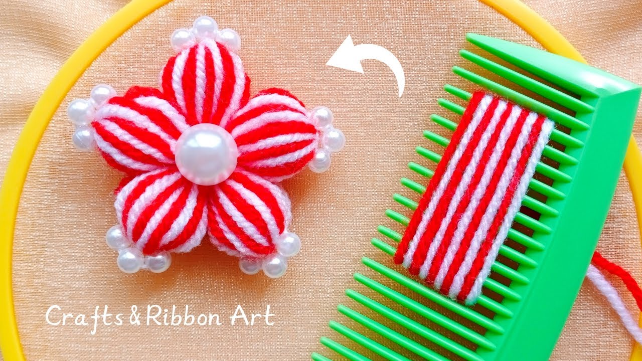 Какой Красивый 💖🌟 Простая Идея с Расческой и Пряжей для Создания Удивительного Цветка - Рукоделие
