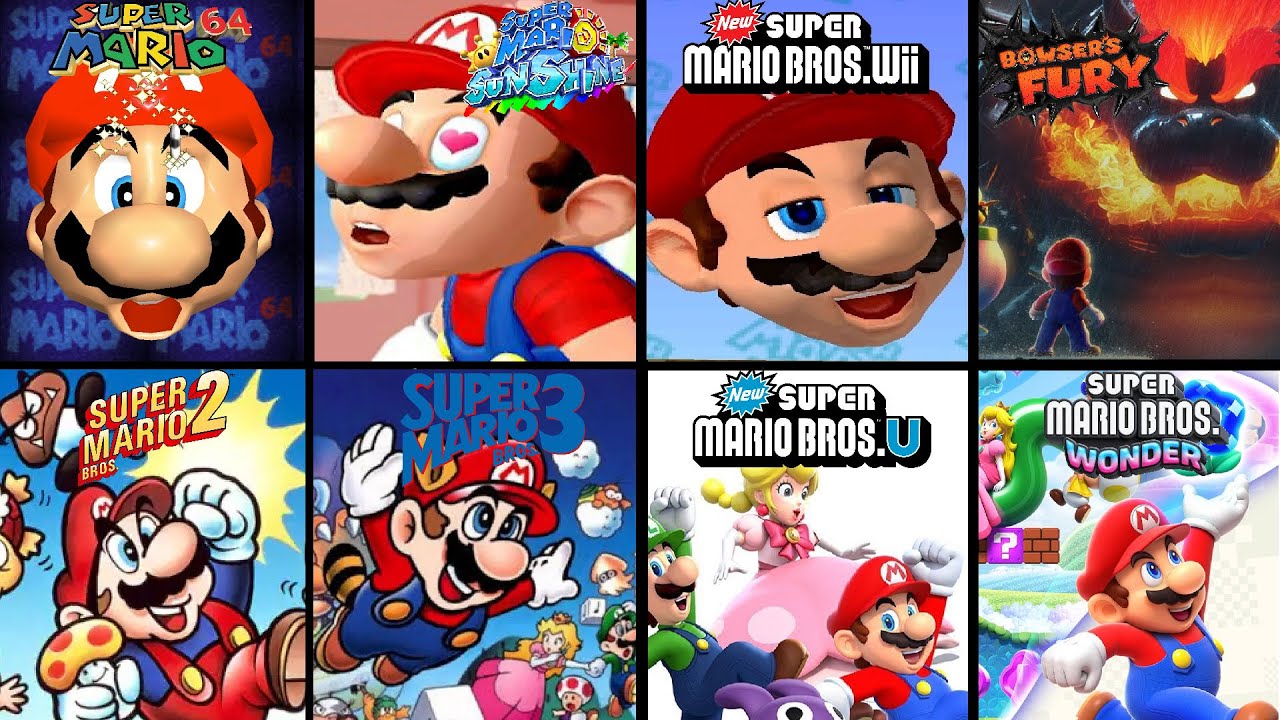 Evolution of Mario's Title Screens in Super Mario Games (1985-2024)