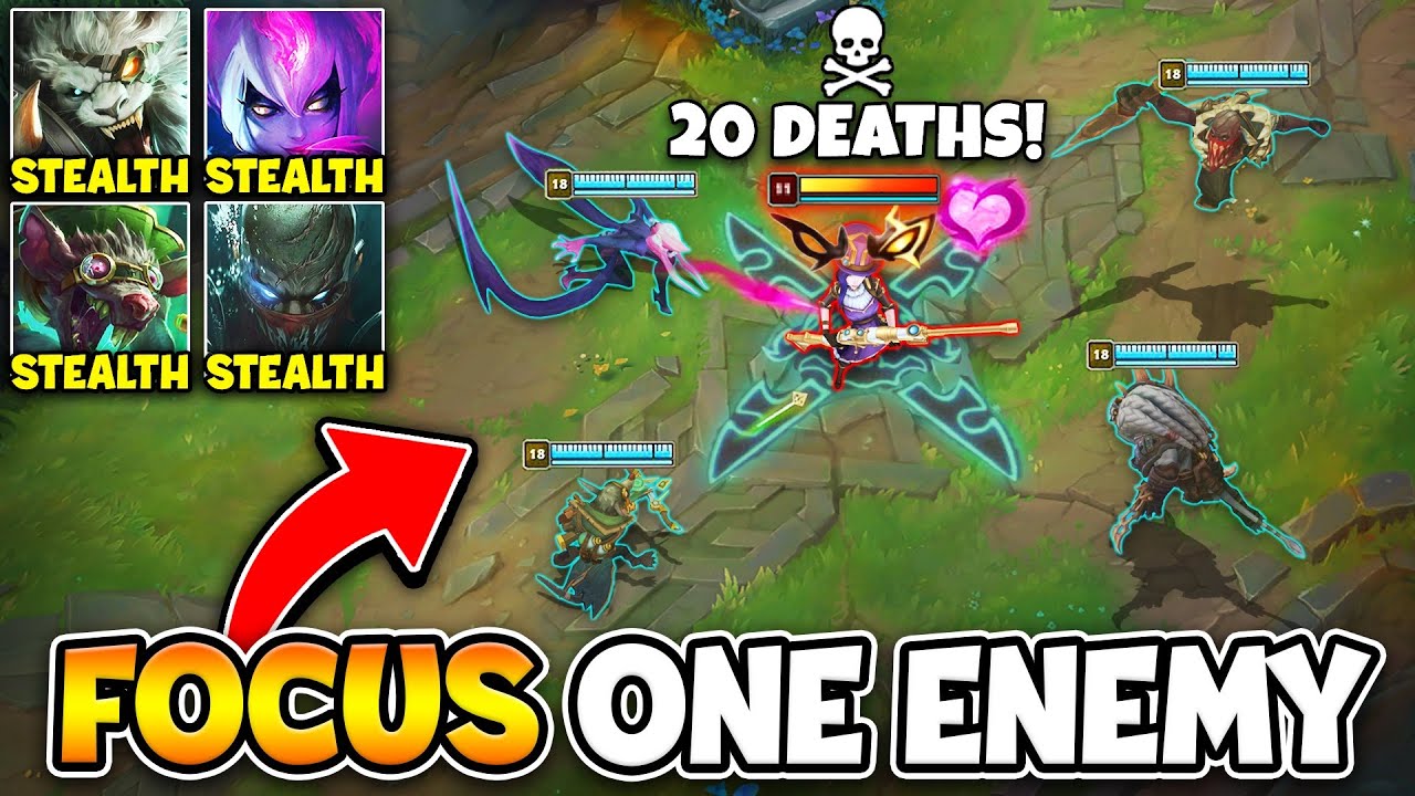 LEAGUE OF LEGENDS BUT WE ALL PLAY STEALTH CHAMPS AND FOCUS ONE ENEMY