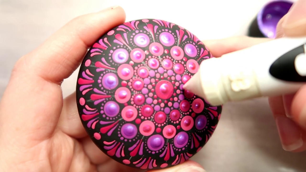 How To Paint Dot Mandalas FUCHSIA SHIMMER STONE | Lydia May