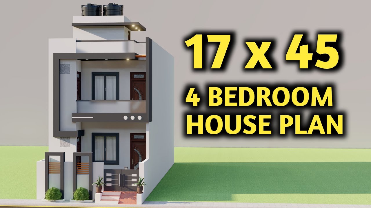 17X45 में चार कमरे का शानदार मकान ,3D Duplex House Plan,दो मंजिल का नक्शा