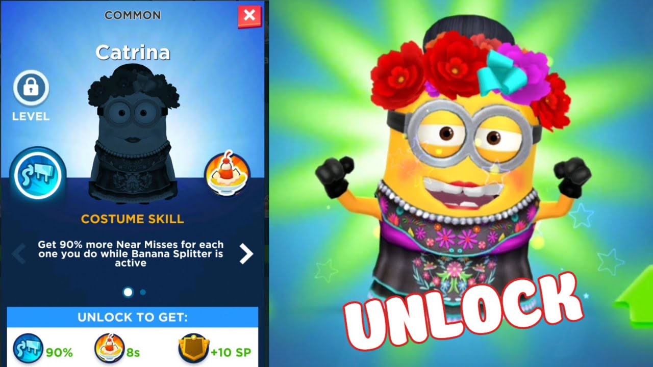 Minion Rush Catrina Costume Unlock and Upgrade prize pods opening in minions game gameplay