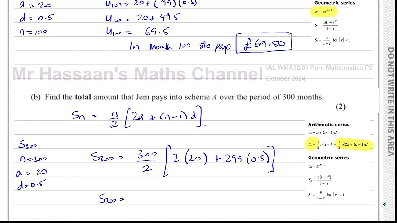 WMA12/01, (Edexcel), IAL, P2, октябрь 2024 г., Q7, Ряды, Арифметические и геометрические модели