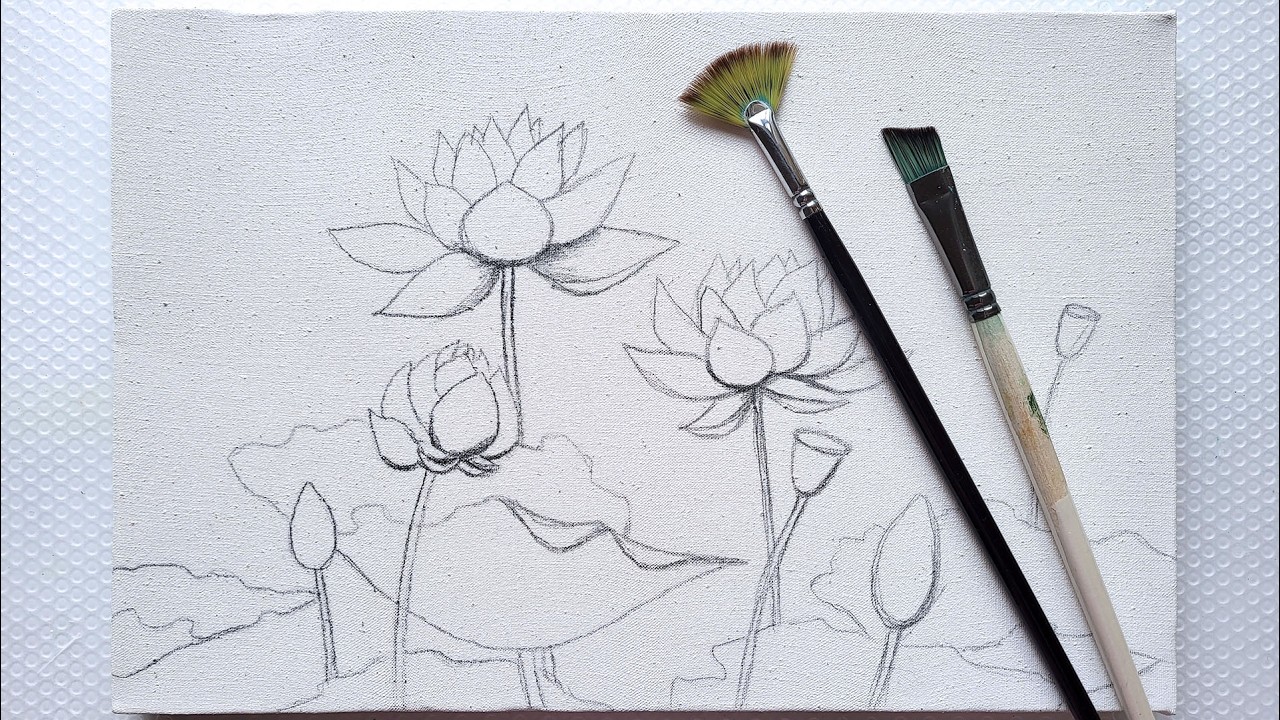 Lotus Flowers In The Sun Rays / Relaxing Acrylic Painting / Step by step