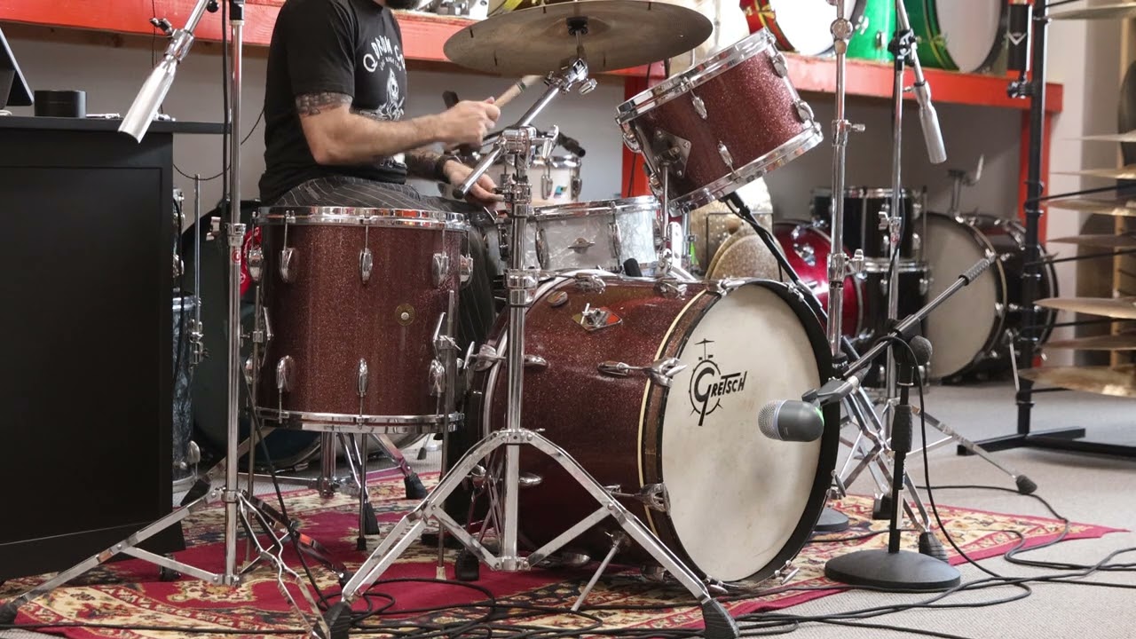 1960s Gretsch Burgundy Sparkle Progressive Jazz Drum Set