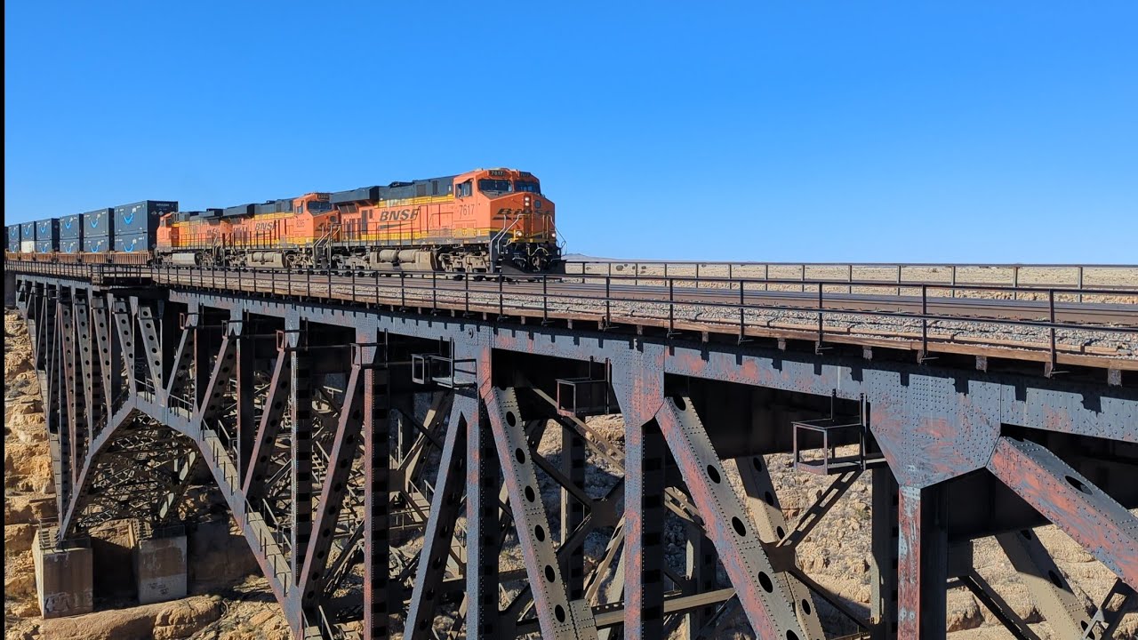 Run-8 And Flying!  BNSF 7617 At 70-MPH Over Canyon Diablo, Arizona With 107-Cars -- January 30, 2026