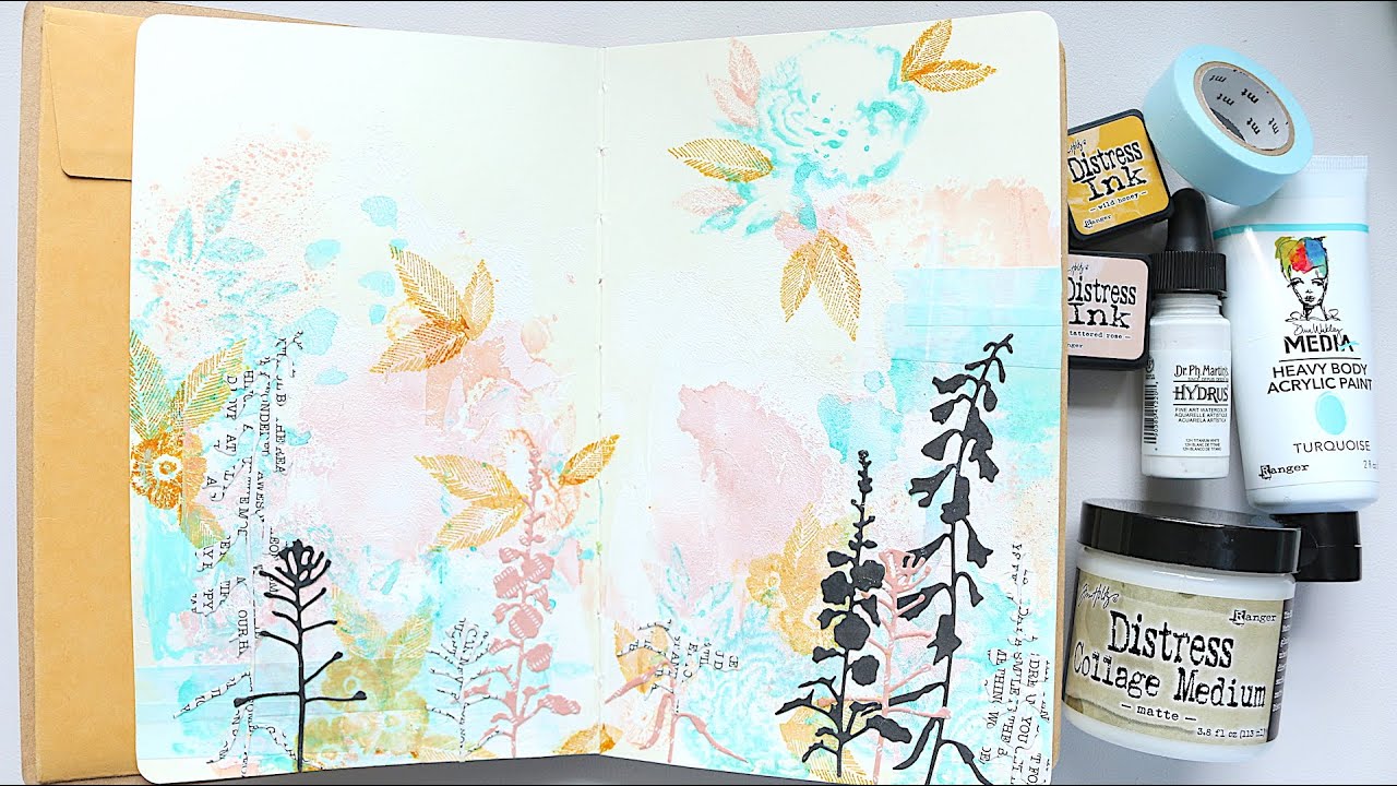 Dylusions Creative Journal Layout No. 1 Floral | Mixed Media Tutorial