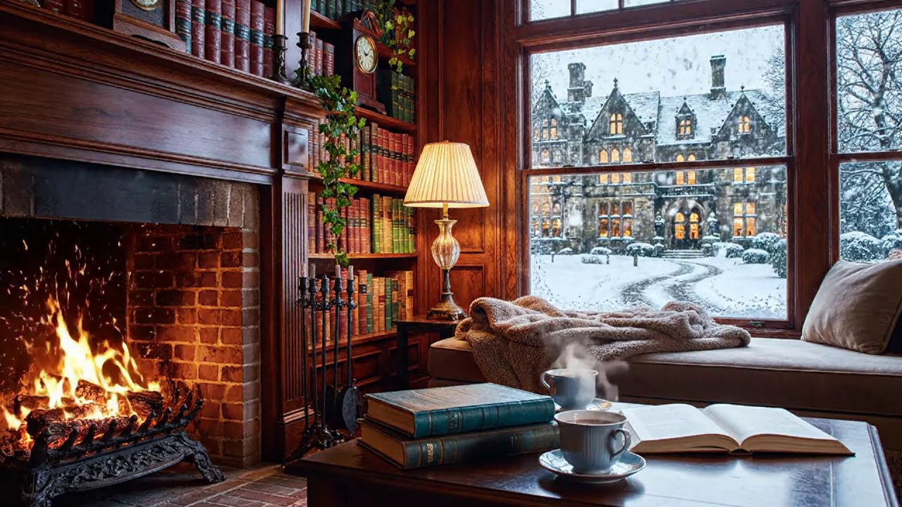 Relaxing Winter Piano Jazz LIVE 🔥 Fireplace Coffee Shop Ambience for Deep Work