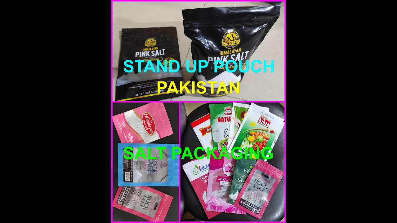 Salt Packaging Stand Up Pouch Zip Resealable Customized Printing Islamabad Pakistan نمک پاؤچ سالٹ