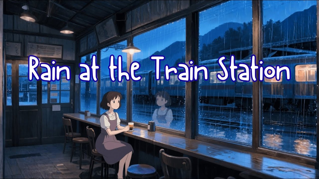 Rain at the Train Station | Anime Ambience, Thunder & Calm ASMR | The Rain Girl