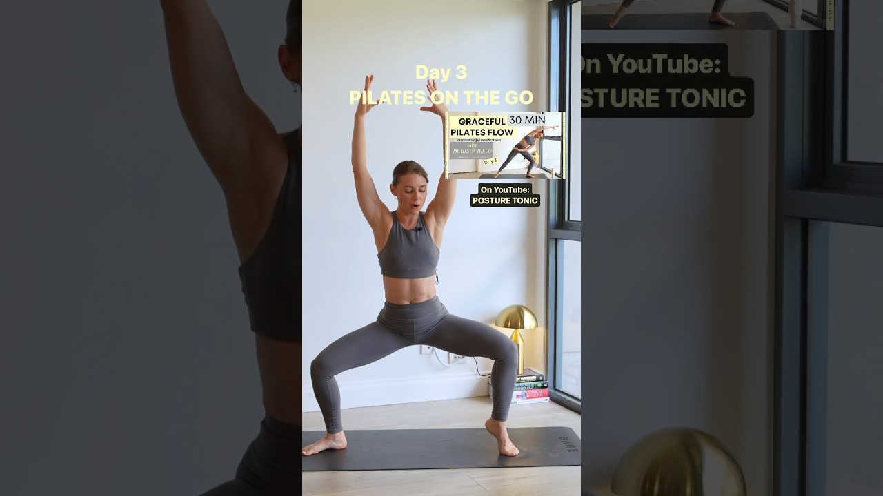 This 30 min Pilates class is free and travel friendly! #pilates #fitness #challenge #pilatesgirl