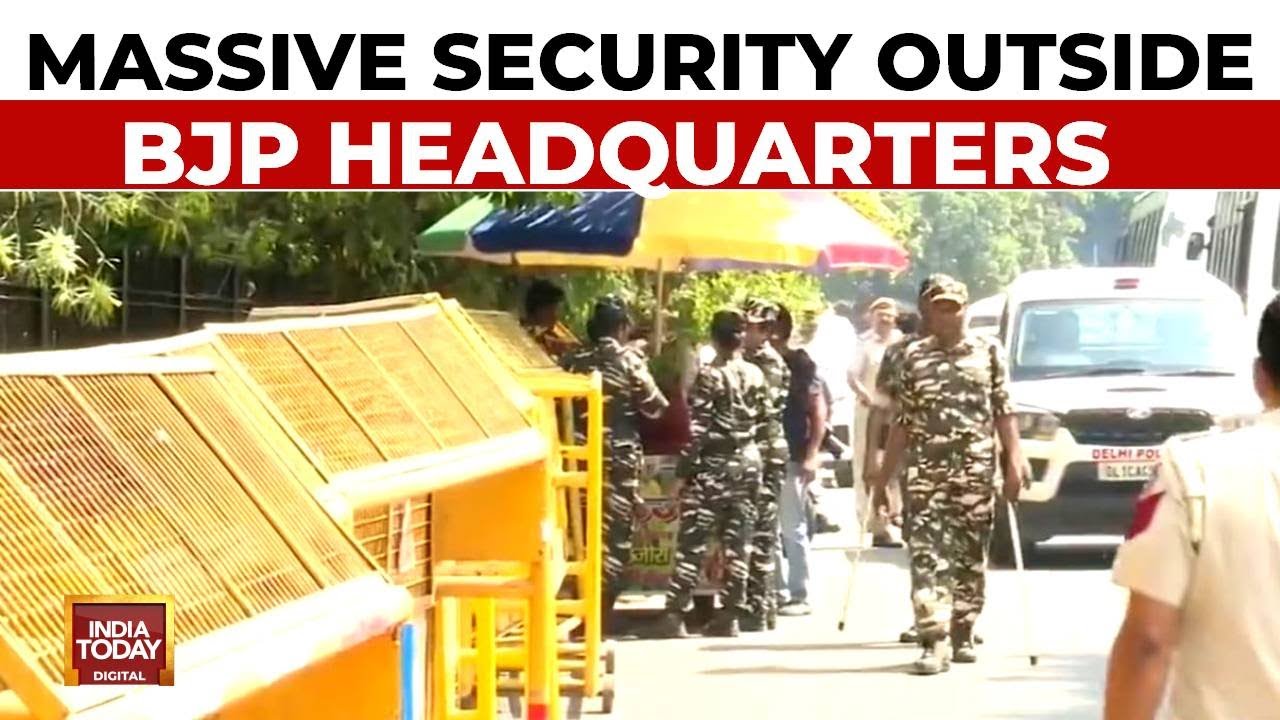 Security Enhanced Outside BJP Headquarters In Delhi In View Of Protest By AAP Leaders Today