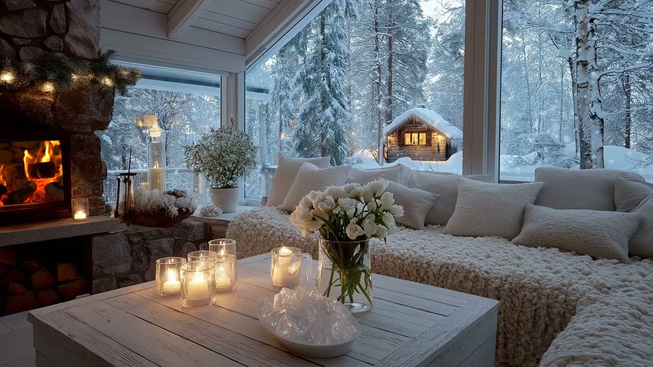 Cozy Luxury Winter Piano 🎹 | 5 Hours Candles & Snowfall Scene | Stress Relief Relaxation Study Sleep