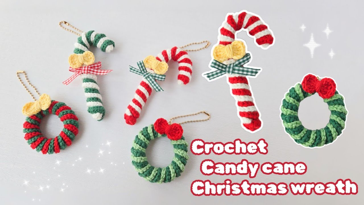 聖誕拐杖 & 花環鉤針教學｜超簡單一次學！Candy Cane & Christmas Wreath Charms