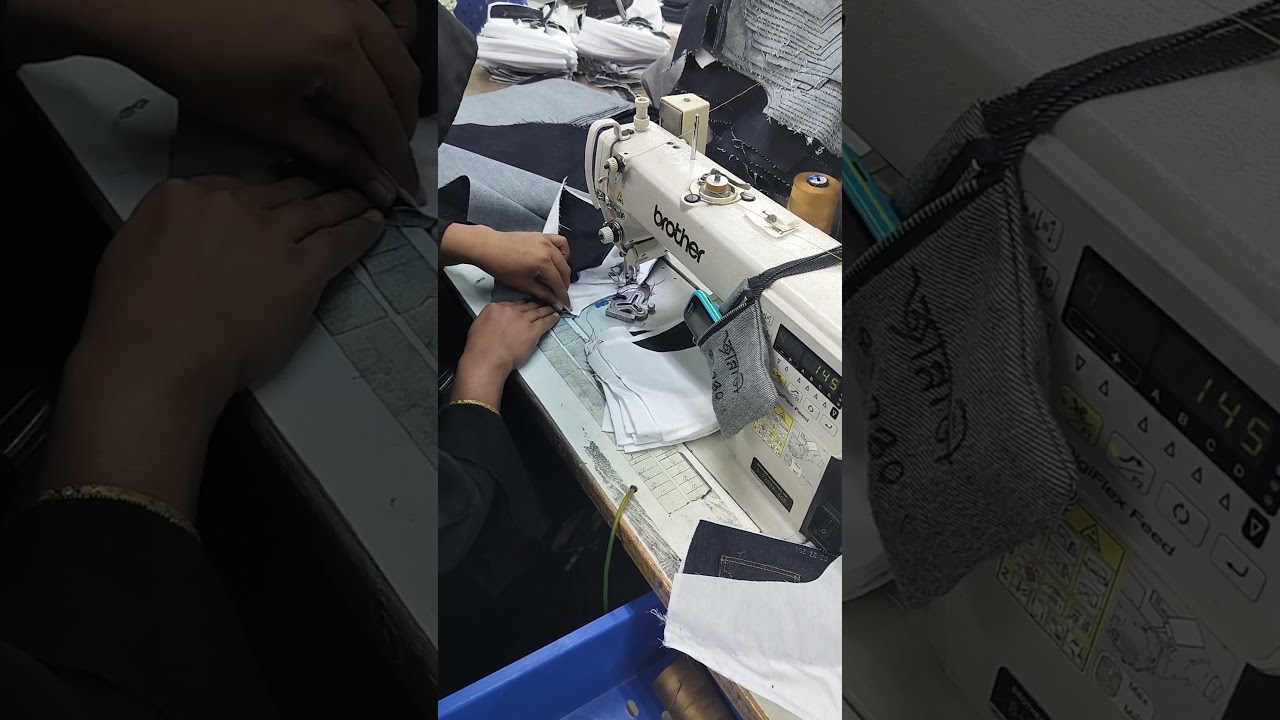 Front pocket join bye plane machine.    #garments #machine