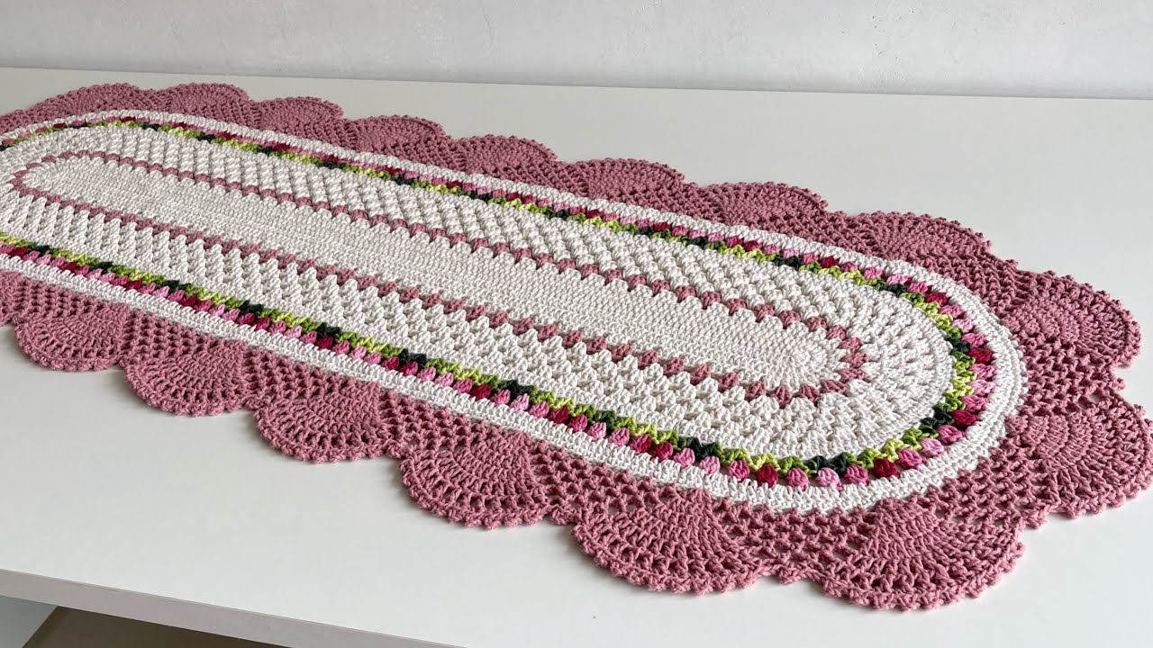 Passadeira tulipas tradicional oval em crochê fácil de fazer #videoaula #passoapassodecroche
