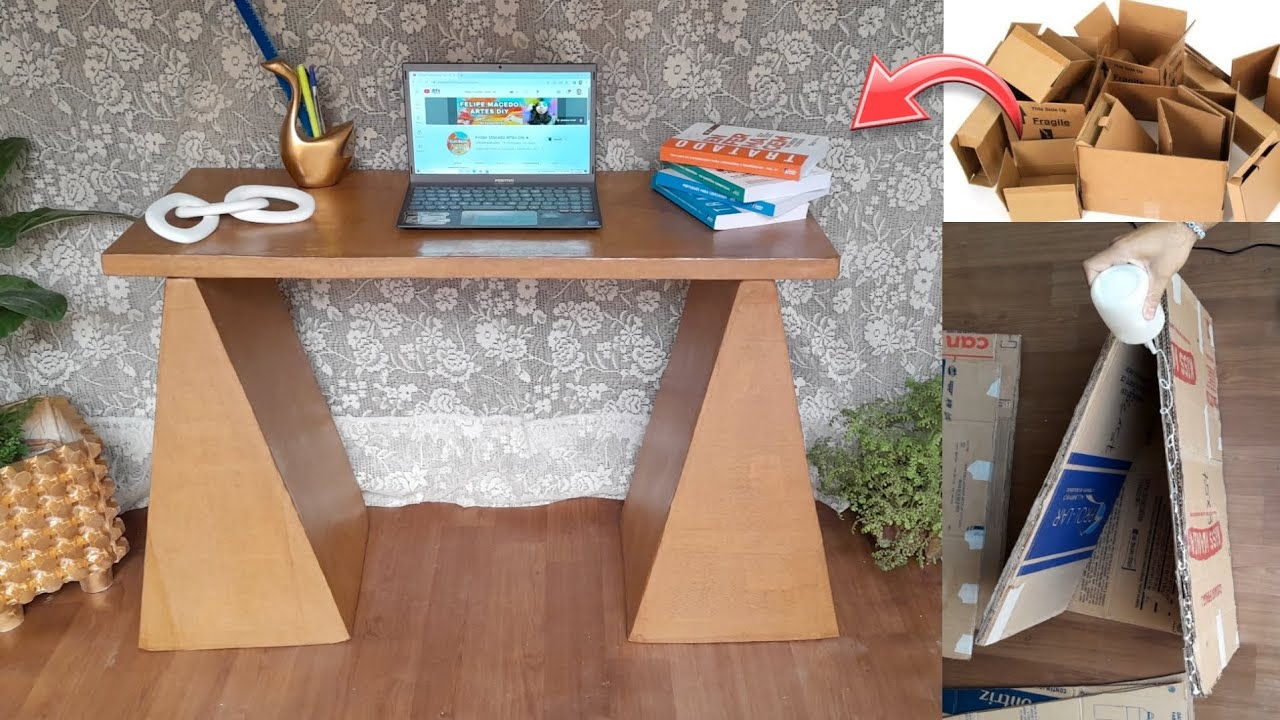 COMO FAZER MESA DE CAVALETES FEITA DE PAPELÃO |FAÇA VOCÊ MESMO MESA DECORATIVA DE PAPELÃO #papelão