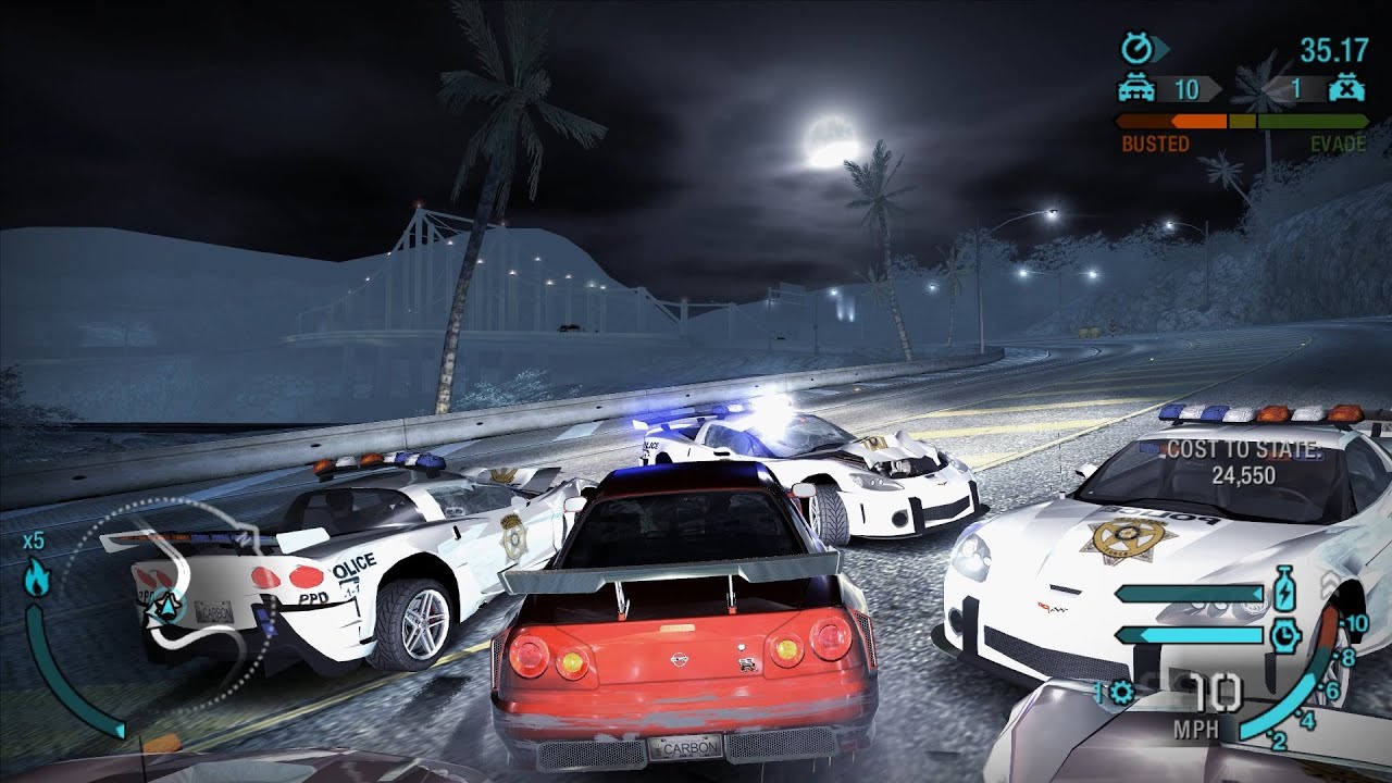 NFS Carbon: challenge series - Nissan Skyline GTR Relentless police chase - survive for 12 minutes