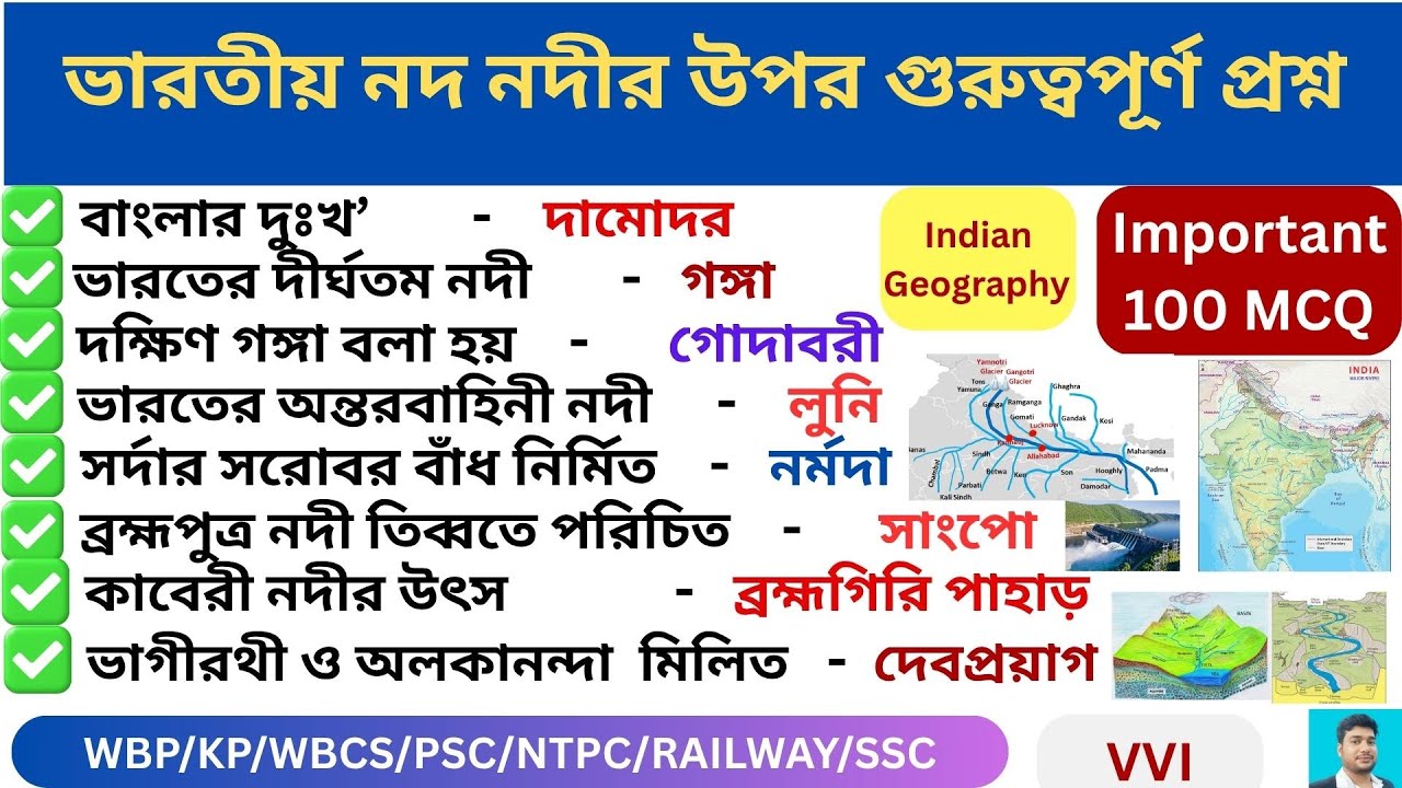 ভারতের নদ নদী থেকে সেরা 100 টি প্রশ্ন 🔥ll Rivers Of India  Top 100 MCQ ll Geography GK 🔥