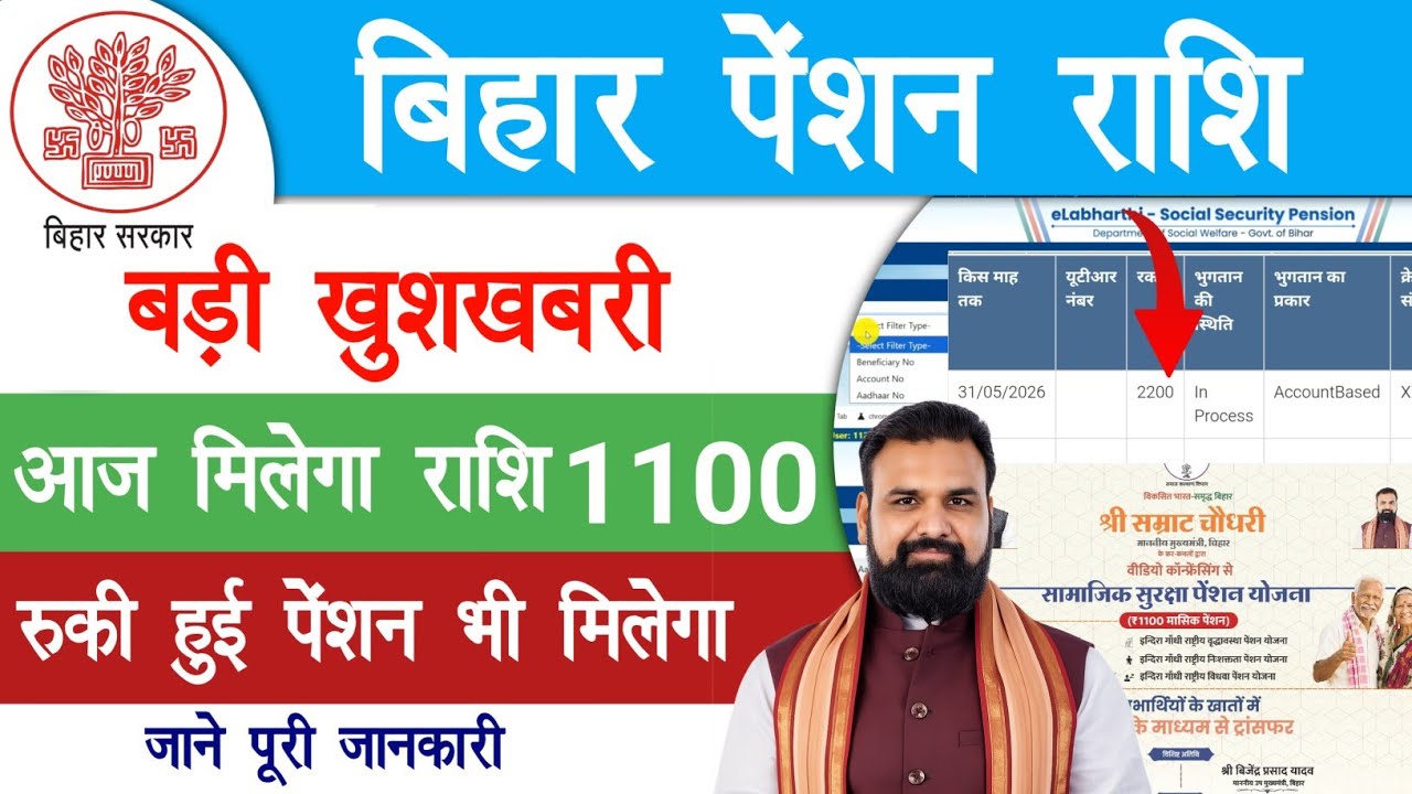 बिहार पेंशन राशि बड़ी खुशखबरी आज मिलेगा पेंशन राशि 1100 | Bihar Pension Payment Update Jun 2026