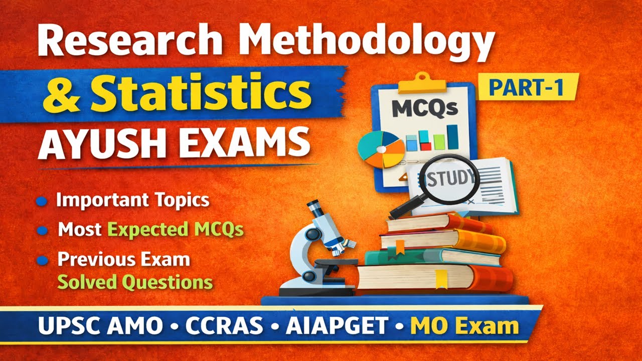 Part 1! Research Methodology & Statistics for AYUSH Exams | MCQs for UPSC AMO, CCRAS, AIAPGET  MCQ!